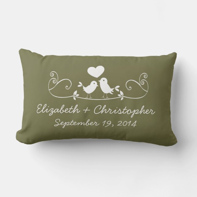 Modern Green Love Birds Personalized Throw Pillow (Front)