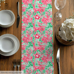 Modern green magenta preppy Christmas table runner