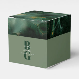 Modern Green Marble Monogram Wedding Favor Box