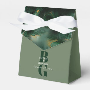 Modern Green Marble Monogram Wedding Favor Box
