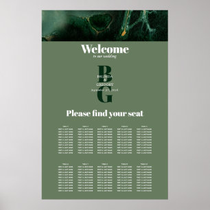 Modern Green Marble Monogram Wedding Seating Chart