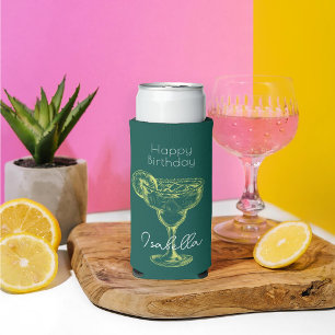 Modern Green Margarita Fiesta Birthday Party Seltzer Can Cooler