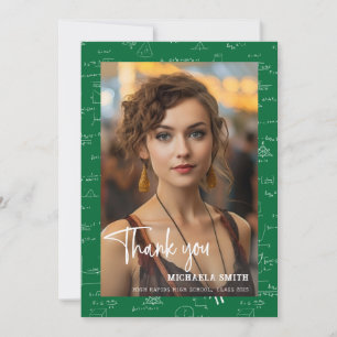 Modern Green Math Script Photo Graduation  Thank You Card