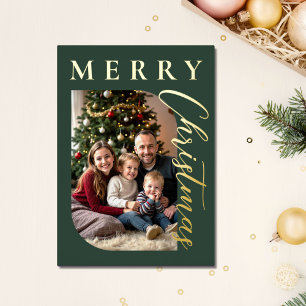 Modern Green Merry Christmas Photo Holiday Card