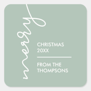 Modern Green Merry Christmas Script custom Square Sticker