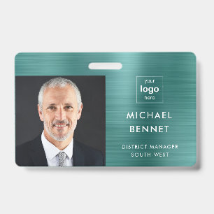 Modern Green Metallic Company Photo ID Badge