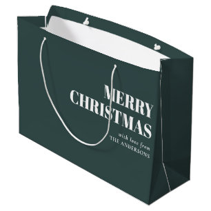 Modern Green Minimal Contemporary Merry Christmas Large Gift Bag