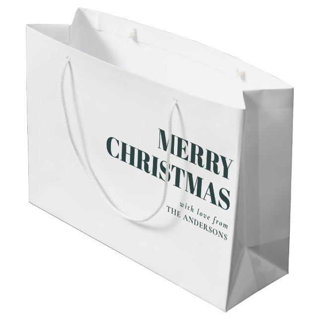 Modern Green Minimal Contemporary Merry Christmas Large Gift Bag (Back Angled)
