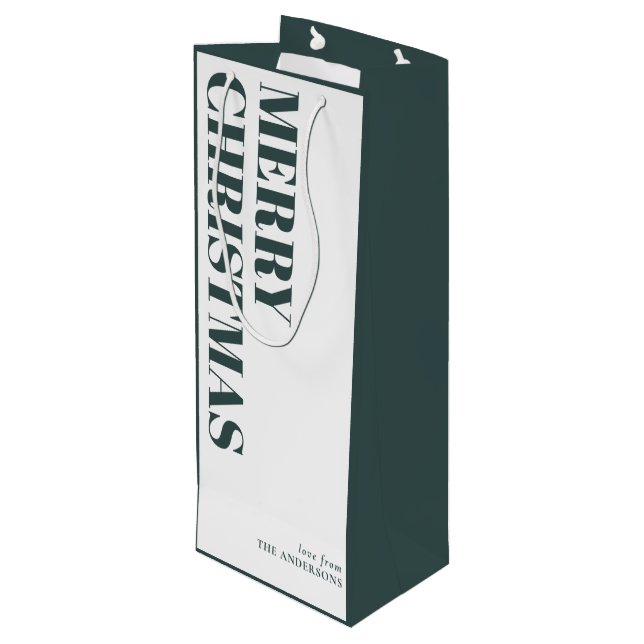 Modern Green Minimal Contemporary Merry Christmas Wine Gift Bag (Back Angled)