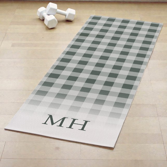 Modern Green  Minimal Gingham Pattern Monogram Yoga Mat (Modern Green Minimal Gingham Pattern Monogram Yoga Mat)