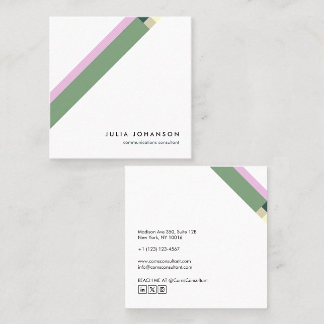 modern green minimalist geometric pattern square business card (Creator Uploaded)
