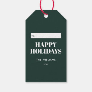 Modern Green Minimalist Happy Holidays Gift Tags