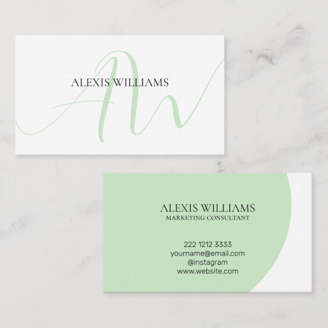 Modern Green Minimalist Script Professional Business Card (Front/Back)