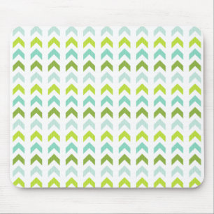 Modern Green, Mint, Aqua, White Geometric Pattern Mouse Pad