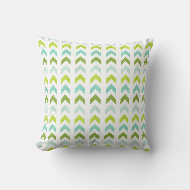 Modern Green, Mint, Aqua, White Geometric  Pattern Throw Pillow (Front)