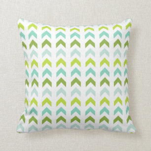 Modern Green, Mint, Aqua, White Geometric  Pattern Throw Pillow