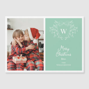 Modern green mint white crest photo magnetic card
