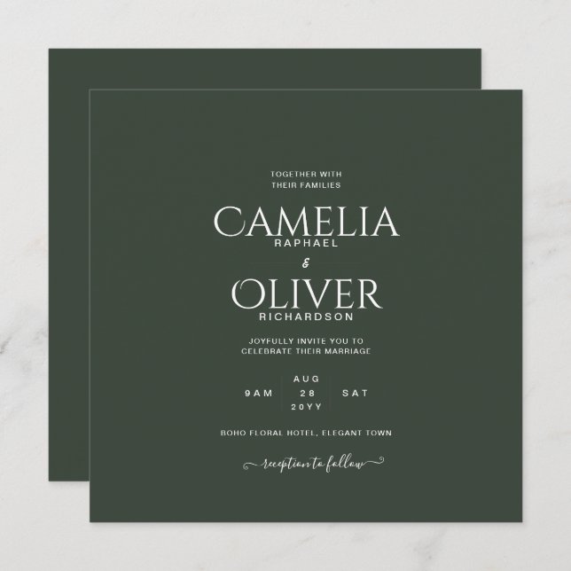 Modern Green Monochrome Wedding Invitation (Front/Back)