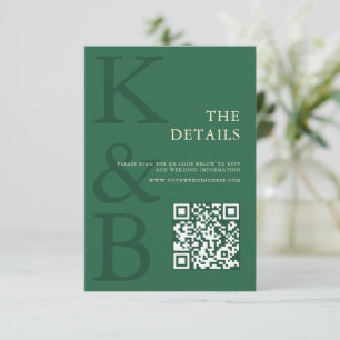 Modern Green Monogram Minimalist Wedding Enclosure Card