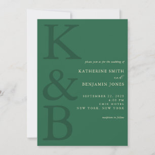 Modern Green Monogram Minimalist Wedding Invitation