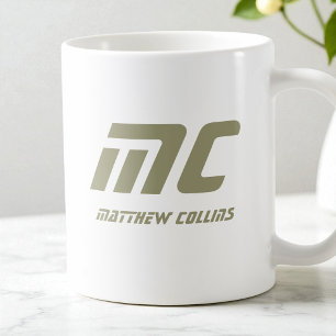 Modern Green Monogram Name Minimal Text Men's Coffee Mug