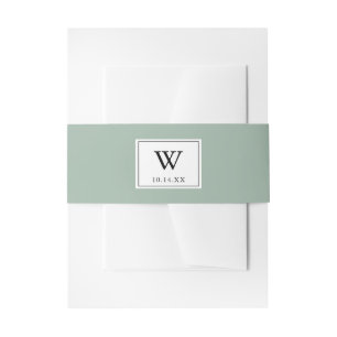 Modern Green Monogram Wedding Invitation Belly Band