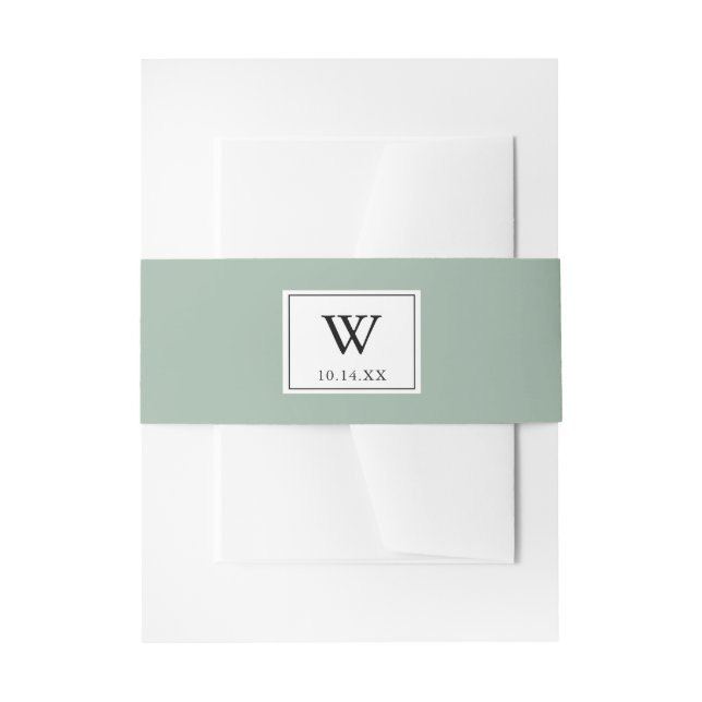 Modern Green Monogram Wedding Invitation Invitation Belly Band (Front Example)