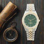 Modern Green Monogrammed Gold Silver Tone Bracelet Watch<br><div class="desc">Custom, personalized, unisex, elegant faux gold monogrammed on dark forest green dial, gold and silver tone metal bracelet wrist watch. Simply type in your initials / monogram, to customize. Go ahead create a wonderful, custom watch for the special men and women in your life - mom, dad, bride, groom, wife,...</div>