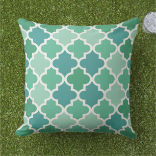 Modern Green Moroccan Quatrefoil Tile Pattern Throw Pillow