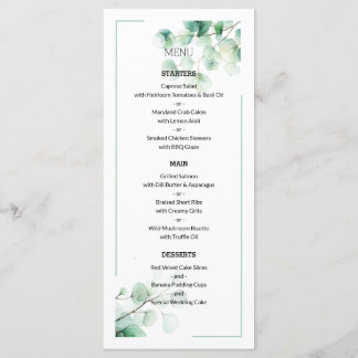Modern Green Natural Botanical Pattern Wedding Menu