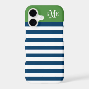 Modern Green Navy Stripes Custom Monogram