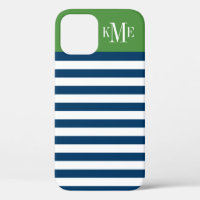 Modern Green Navy Stripes Custom Monogram
