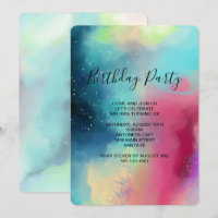 Modern Green Nebula Watercolor Abstract Birthday