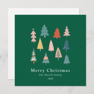 Modern Green Non Photo Simple Christmas Trees Card