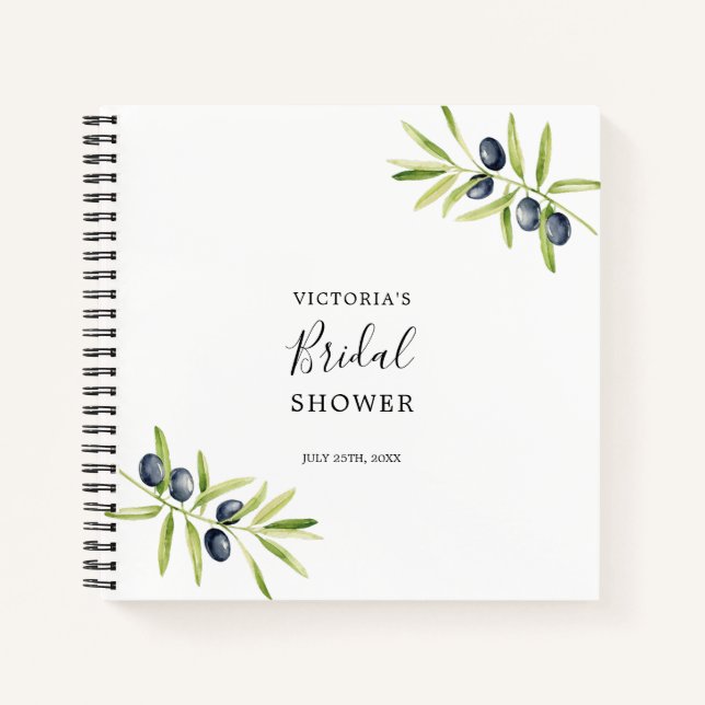 Modern Green Olive Branch Bridal Shower Gift List Notebook (Front)