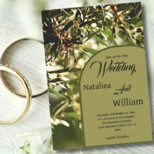 Modern Green Olive Tree Background Wedding Invitation