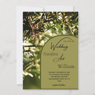 Modern Green Olive Tree Background Wedding  Invitation