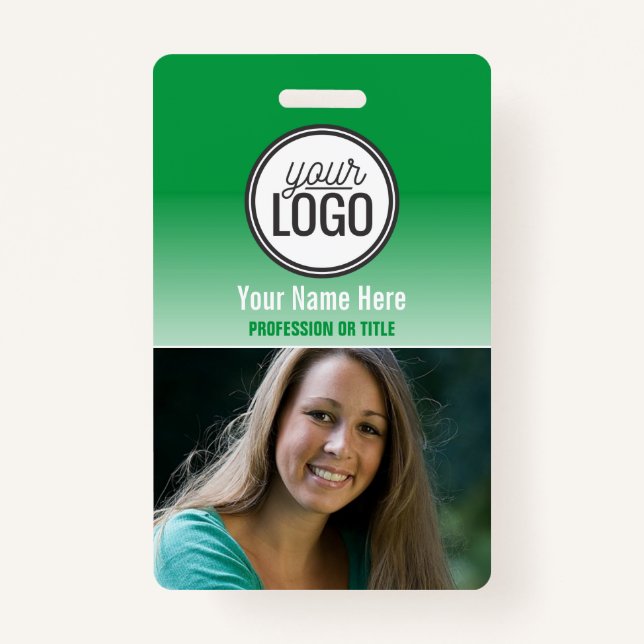 Modern Green Ombre Professional Photo Name Tag Badge (Front)