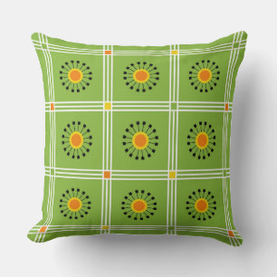 Modern Green Orange Dandelion  Throw Pillow