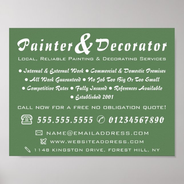 Modern Green Painter & Decorator Poster (Front)