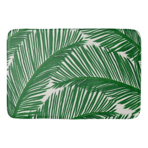 Modern Green Palm Leaf Tropical Pattern Bath Mat