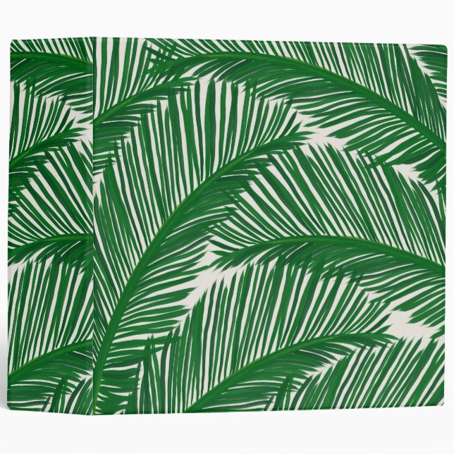 Modern Green Palm Leaf Tropical Pattern Binder (Front/Spine)
