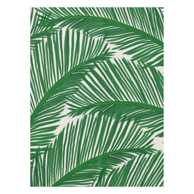 Modern Green Palm Leaf Tropical Pattern Tablecloth (Front)