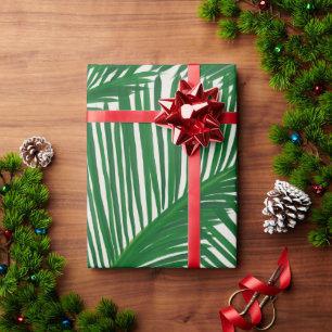 Modern Green Palm Leaf Tropical Pattern Wrapping Paper