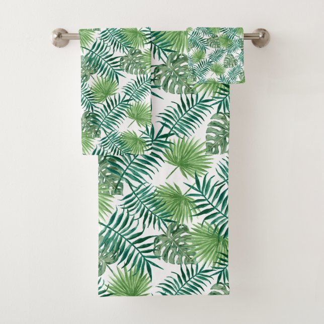 Modern Green Palm Leaves Bath Towel Set (Insitu)