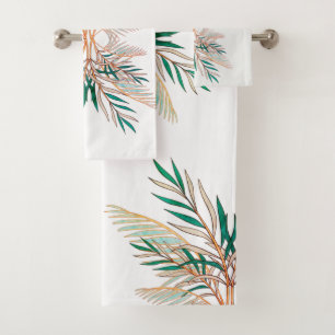 Modern Green Palm Leaves Beach Bathroom  Bath Towel Set
