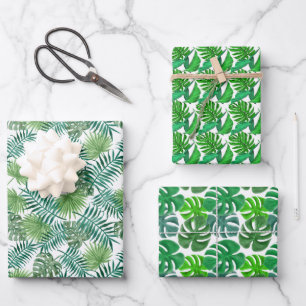 Modern Green Palm Leaves Pattern Wrapping Paper Sheet