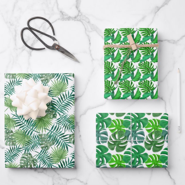 Modern Green Palm Leaves Pattern Wrapping Paper Sheet (Front)