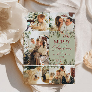 Modern Green Pastel 5 Photo Christmas Card