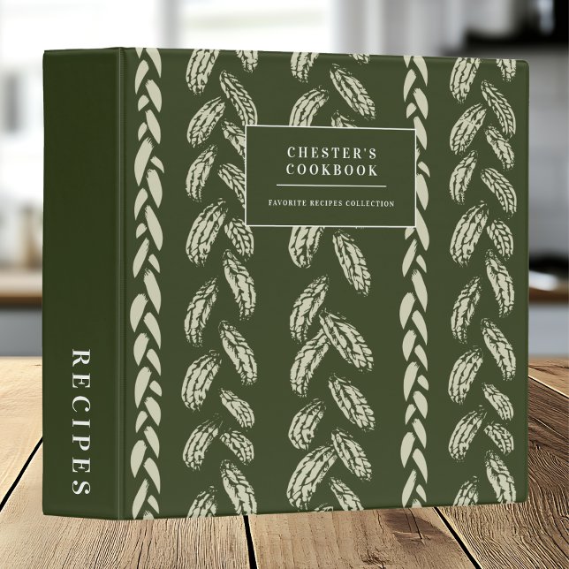 Modern Green Patterned Trendy Recipes Cookbook  Binder (Creator Uploaded)